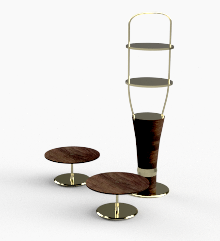 Custom bespoke High Tea stand Champane brass and walnut